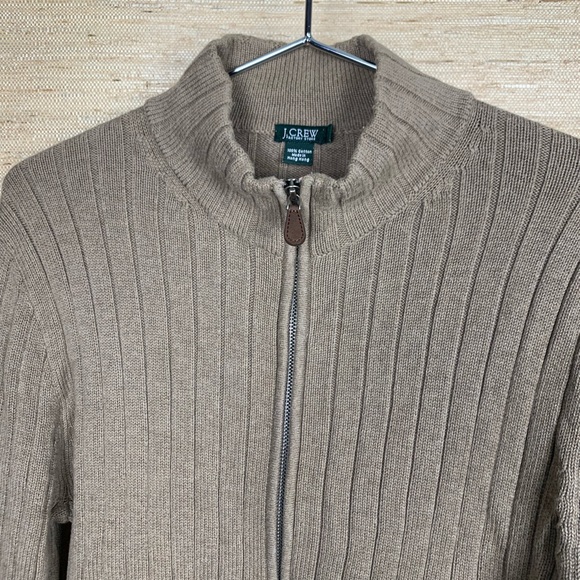 J.Crew Taupe Cotton Mock Neck Zip Front Cardigan - Picture 2 of 6
